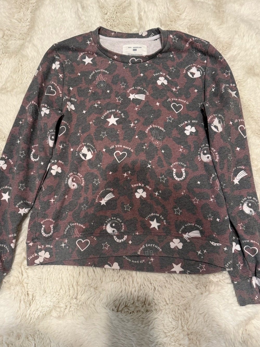 Sol Angeles Printed Crewneck Sweatshirt in Charcoal & Mauve